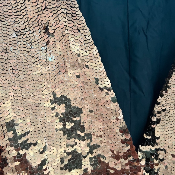 Vintage Oleg Cassini “Black Tie” label silk bronze sequin one-button blazer. XL. - Picture 5 of 5